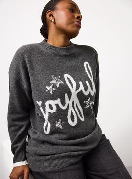 Grey Joyful Slogan Christmas Jumper