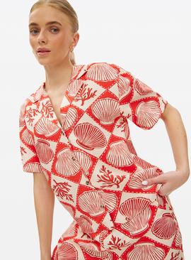 Red Shell Printed Co-ord Shirt