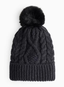 Black Cable Knitted Beanie One Size