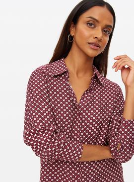 Dark Red Geometric Printed Co-ord Shirt