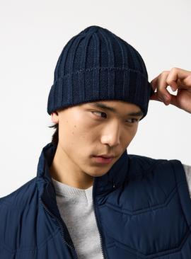 Navy Ribbed Knitted Beanie One Size