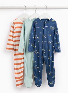 Transport Print & Stripe Sleepsuits 3 Pack 9-12 months