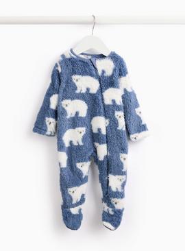 Blue Polar Bear Fleece Sleepsuit 18-24 months