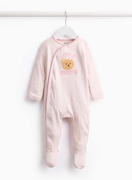 Pink Striped Little Sister Slogan Sleepsuit