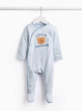 Blue Striped Little Brother Slogan Sleepsuit