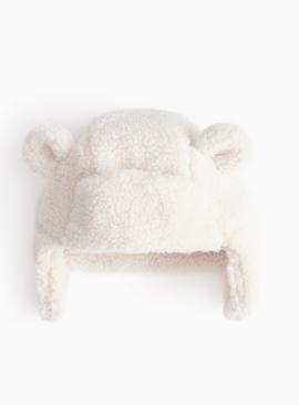 Cream Borg Fleece Trapper Hat