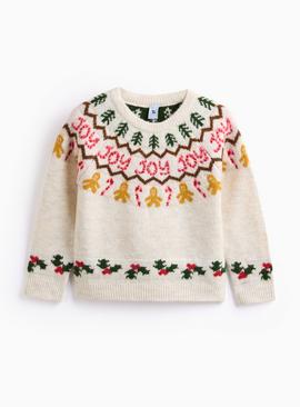 Mini Me Kid's Christmas Cream Gingerbread Man Fairisle Crew Jumper
