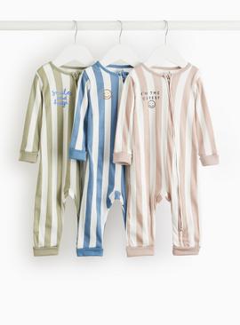 Vertical Stripe 2-Way Zip Footless Sleepsuits 3 Pack 12-18 months