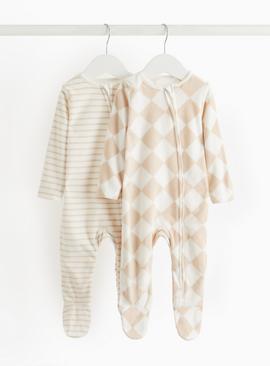 Harlequin & Stripe Fleece Sleepsuits 2 Pack 12-18 months
