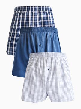 Blue Check Woven Boxers 3 Pack