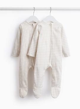 Unisex Mark Making & Stripe Fleece Sleepsuits 2 Pack 12-18 months