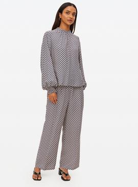 Navy Geometric Print Wide Leg Co-ord Trousers