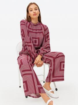 Red Geometric Printed Wide Leg Co-ord Trousers