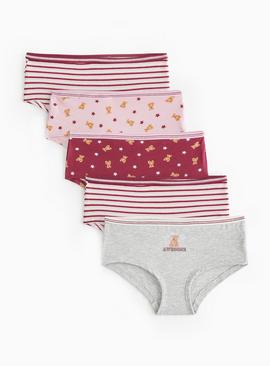 Stripe And Bear Print Short Knickers 5 Pack