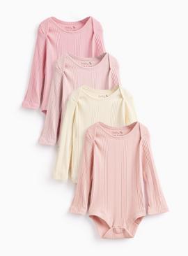 Pink Ribbed Long Sleeve Bodysuit 4 Pack