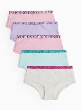 Leopard Printed Waistband Short Knickers 5 Pack