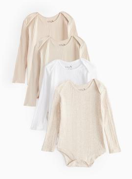 Neutral Ribbed Long Sleeve Bodysuits 4 Pack 18-24 months