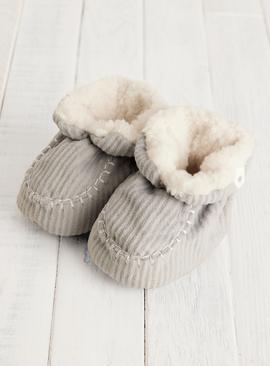 Grey Corduroy Fleece Lined Booties