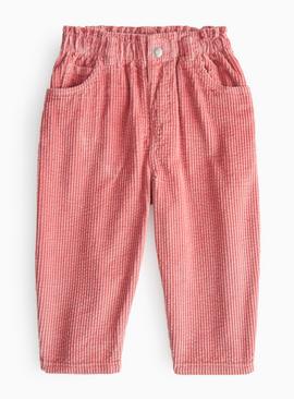 Pink Corduroy Paper Bag Barrel Trousers