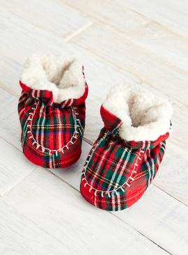 Red Tartan Check Fleece Lined Booties