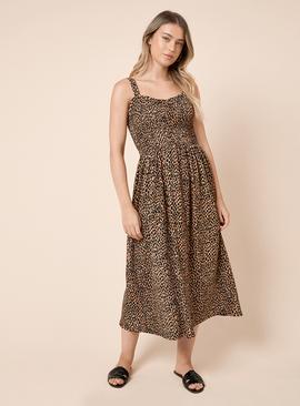 DOROTHY PERKINS Animal Shirred Bodice Strappy Midi Dress