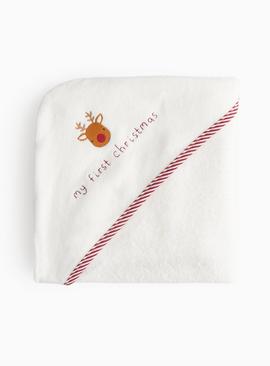 Reindeer My First Christmas Slogan Hooded Towel One Size