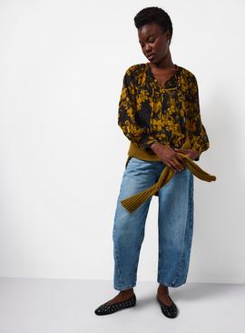 Green Floral Printed Frill Blouse