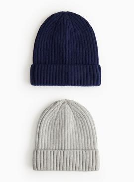 Ribbed Knitted Beanie Hats 2 Pack