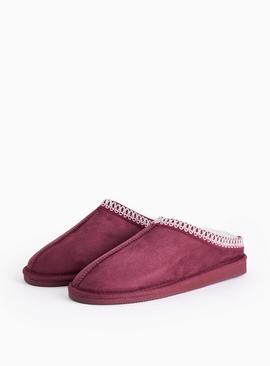 Burgundy Borg Lined Stitch Detail Mule Slippers