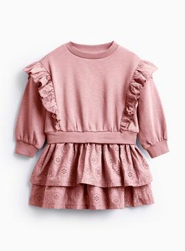 Broderie Frill Sweatshirt Dress