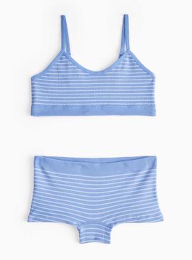 Blue Stripe Seamfree Crop Top & Knicker Set