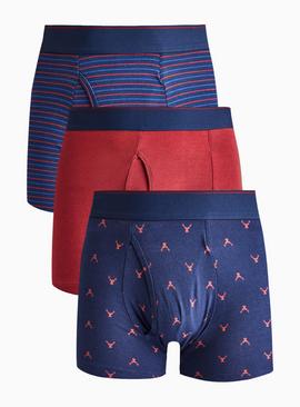 Navy & Red Stag Print Trunks 3 Pack
