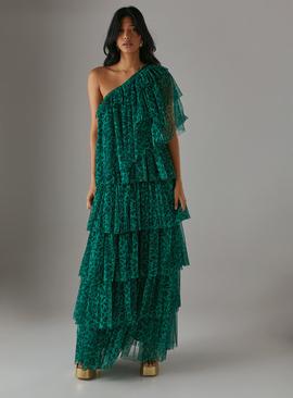 WAREHOUSE Tulle Asymmetric Tier One Shoulder Maxi Dress
