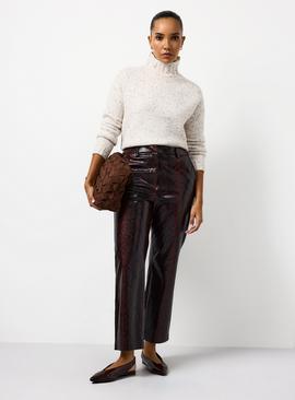 Dark Red Snake Printed Vinyl Straight Leg Trousers
