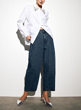 Dark Rinse Denim Embellished Barrel Leg Jeans