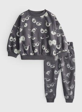 Halloween Glow In The Dark Eyes Print Sweatshirt & Joggers