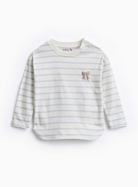 Cream Striped Bow Design Long Sleeve Top