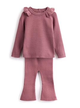 Mauve Frill Shoulder Jumper & Flared Leggings Set