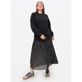 Black Sweatshirt Combined Plisse Polka Dot Midaxi Dress