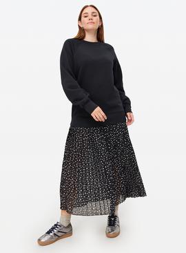 Black Sweatshirt Combined Plisse Polka Dot Midaxi Dress