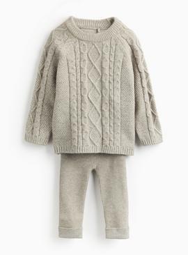 Grey Cable Knitted Jumper & Ribbed Leggings Set