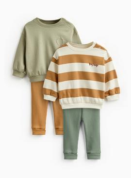 4 Pack Stripe & Plain Leggings & Sweatshirt Set