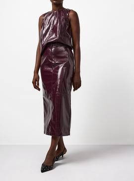 Burgundy Vinyl Co-ord Midaxi Column Skirt