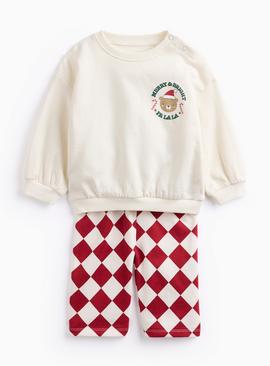 Unisex Christmas Cream Sweat Top & Bottoms Set