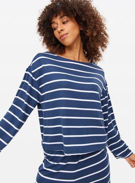Navy Striped Soft Touch Co-ord Pyjama Top