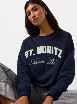 Navy St Moritz Slogan Relaxed Sweatshirt