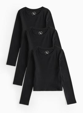 Ribbed Long Sleeve Slim Fit Tops 3 Pack