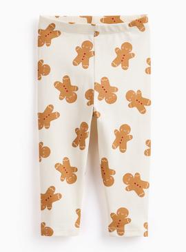 Cream Gingerbread Print Leggings