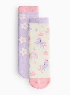 Unicorn & Flower Print Thermal Socks 2 Pack