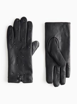 Black Studded Leather Gloves